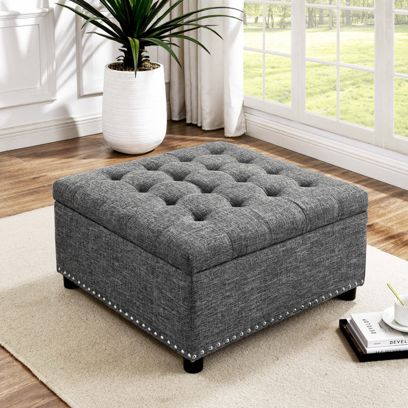 DIVANCO OTTOMAN Dark Gray 無印　IDEE Dark grey leather ottoman - WEZZANO | Mobilia Canada